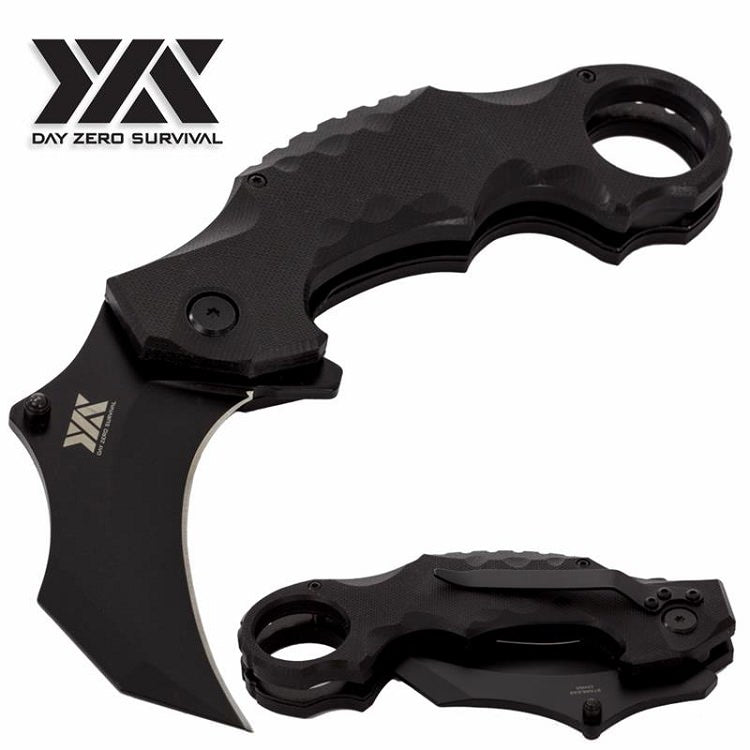 DZS TACTICAL Spring Assisted Open BLACK G10 KARAMBIT Pocket Knife - Tophatter's Army Products & Self Defense Collectible Weapons - Tophatter Daily Deals